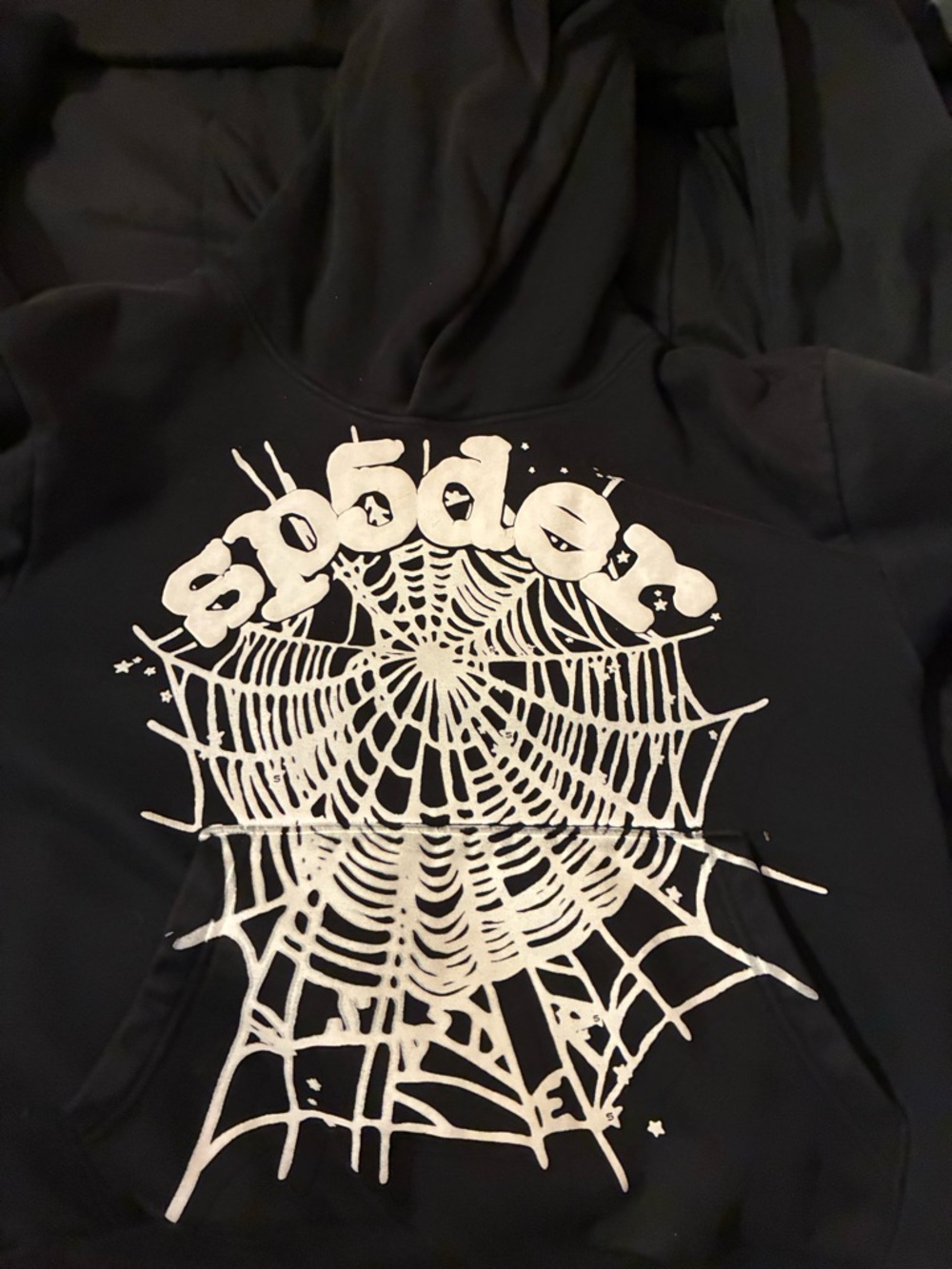 Black Hoodie with White Spiderweb Graphic